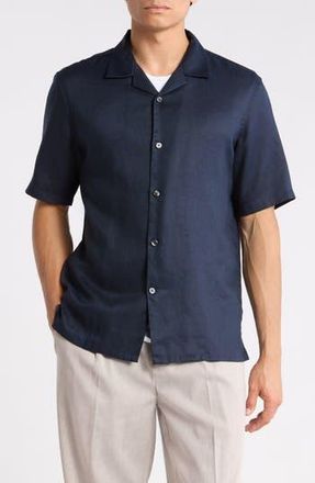 Theory Daze Short Sleeve Linen Button-Up Shirt in Baltic at Nordstrom Rack, Size Xx-Large