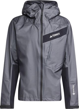 adidas Mens Gore Act Hooded Neck Full Zipper Geometric Patterned Rain Jacket in Carbon - Grey - Size X-Large