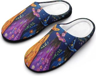 Generic Witches in Moon Mens House Slippers Memory Foam Washable Cotton Slip on Home Shoes
