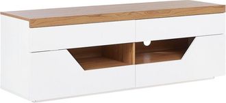 Beliani Mueble Tv Blanco Madera Clara 140 X 40 Cm Mdf 4 Cajones 2 Estantes Cheval