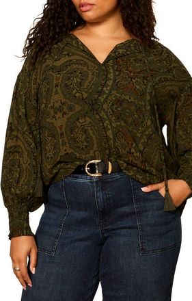 Sanctuary The Moment Volume Blouse in Midnight Moss Green at Nordstrom, Size 3X