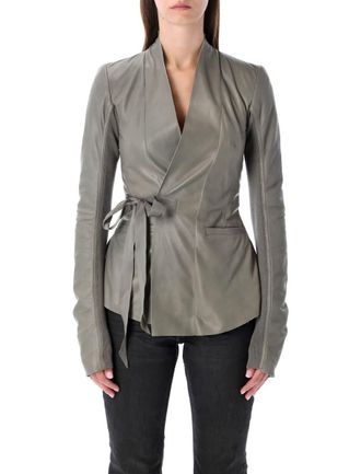 Rick Owens Grey Leather Wrap Jacket