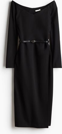 H&M Schulterfreies Kleid mit Gürtel - Schwarz