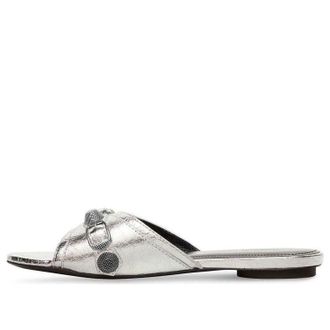 Balenciaga (WMNS) Balenciaga Cagole Metallic Slides Silver Black 694342WBDK38018
