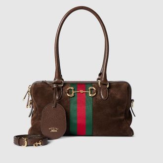 Gucci Borsetto Medium Boston Bag, Brown, Suede
