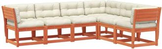 vidaXL Set De Sof&aacute;s Jard&iacute;n 6 Pzas Con Cojines Madera Pino Marr&oacute;n Cera Vidaxl