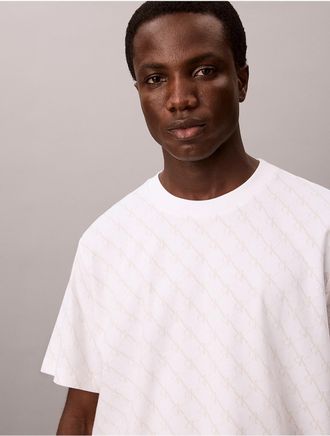 Calvin Klein Mens Liquid Touch Monogram Logo Crewneck Tee - White - 2XL