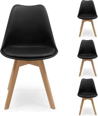 OEM Juego De 4 Sillas De Comedor Day Asiento Polipropileno Y Patas De Madera De Haya Negro