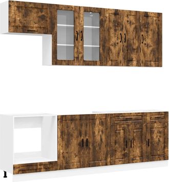 vidaXL Unidad De Cocina Porto 8 Uds. Roble Ahumado Vidaxl