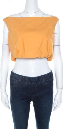 Ferragamo Orange Cotton Bateau Neck Back Tie Up Detail Crop Top