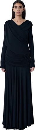 Ganni V-hals Gerimpelde Maxi Jurk - Dames - Maxi kleedjes - Zwart - 4XS - Kleedjes