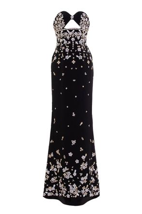 Saiid Kobeisy Strapless Crepe Dress with Hand-Embroidered Floral Design