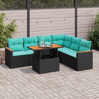 vidaXL Vidaxl Set De Sof&aacute;s De Jard&iacute;n 7 Pzas Con Cojines Rat&aacute;n Sint&eacute;tico Negro