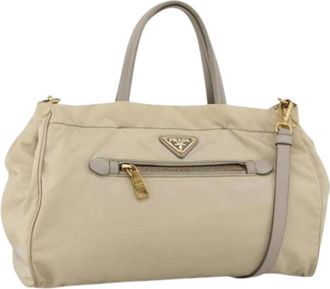 Prada Pre-owned Handbags, female, Beige, Size: ONE SIZE Pre-owned Vintage Nylon Hand Bag