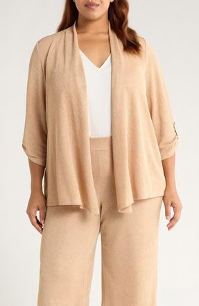 Kasper Cozy Three-Quarter Sleeve Cardigan in Soft Sand at Nordstrom, Size 2X