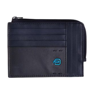 Piquadro Wallets & Cardholders, male, Blue, Size: ONE SIZE Blue Leather Cardholder Wallet with Coin Pocket