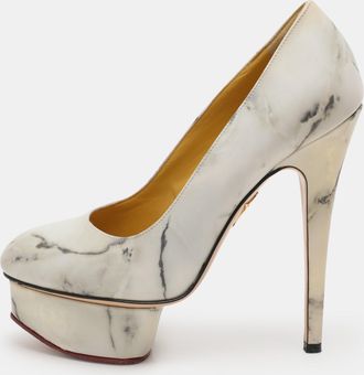 Charlotte Olympia White/grey Marble-Print Leather Dolly Pumps