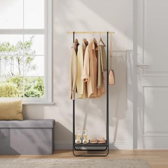 Woltu Perchero Con Estantes Met&aacute;licos Para Colgador Ropa Zapatos Para Vestidor Pasillo Dormitorio Negro 54 X 45 X 141cm - Woltu