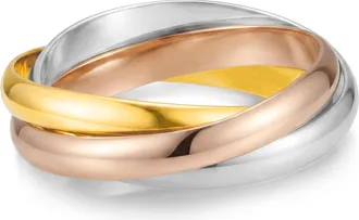 MAX + STONE 925 Sterling Silver 18K Gold Plated Tri Color Interlocking Ring