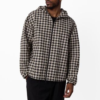 Burberry Houndstooth Relaxed Fit Hooded Jacket, Size XX-Large