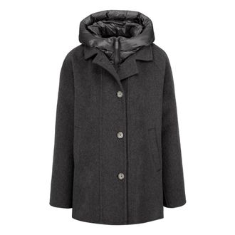 Bomboogie Abrigo bimaterial de lana efecto alpaca de doble faz - Coats - Mujer - Negro - XS