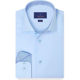 David Donahue Trim Fit Cotton Twill Dress Shirt in Sky at Nordstrom, Size 16.5