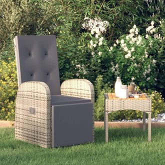 vidaXL Vidaxl - Sill&oacute;n Reclinable De Jard&iacute;n Con Coj&iacute;n Rat&aacute;n Sint&eacute;tico Gris