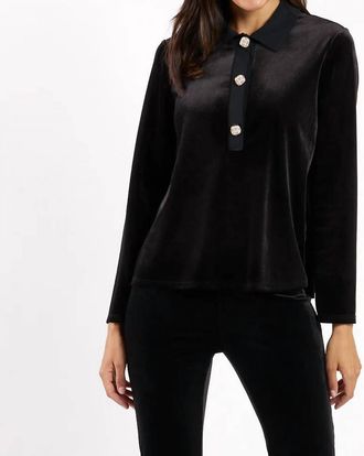 Jude Connally Colby Stretch Velvet Shirt In Black Sparkle