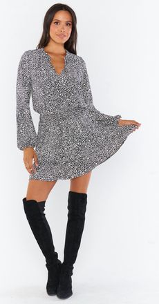 Show me your Mumu Tatum Mini Dress In Black Petite Cheetah