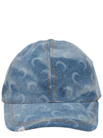Marine Serre Denim Baseball Cap with Crescent Moon Pattern and Adjustable Strap