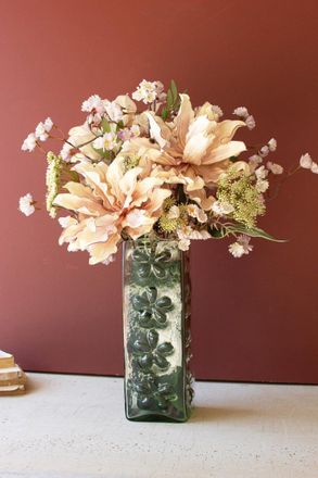 Kalalou Square Glass Vase With Embossed Flowers