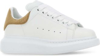 Alexander McQueen Womens White Leather Sneakers With Beige Heel Whitetrench