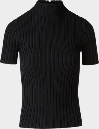 Akris Mock-Neck Short-Sleeve Reverse Rib Knit Sweater