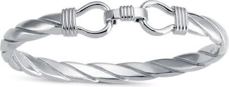 Jewelco London Rhodium Plated Silver Twisted Stirrup Bangle Bracelet 8mm - ABG058