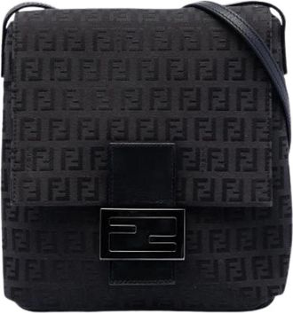 Fendi Pre-owned Canvas Crossbody Bag - Dames - Vintage Schoudertas - Zwart - ONE Size - Leer - Vintage