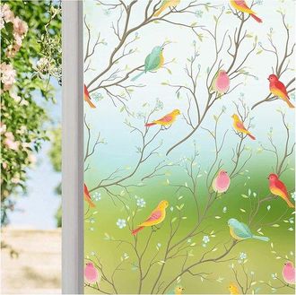 No Brand Pel&iacute;cula Para Ventanas Transl&uacute;cida Con Estampado De P&aacute;jaros De 17,5 X 78,7 Pulgadas Para Mayor Privacidad - Sin Adhesivo, Adherencia Est&aacute;tica Para El 