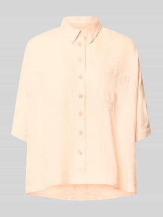 Emily van den Bergh Relaxed Fit Leinenbluse mit Brusttasche in Apricot, Gr&ouml;&szlig;e L/XL