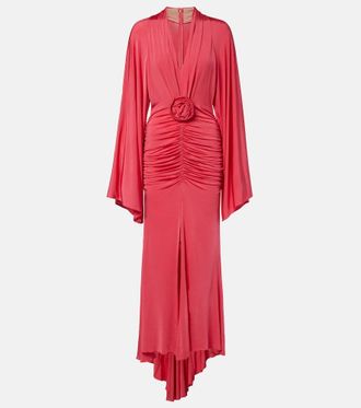 Blumarine Floral-appliqu&eacute; ruched gown