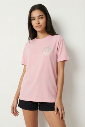 Only Kurzarmshirt ONLY ONLKITA S/S TEE JRS NOOS, Damen, Gr. XL, rosy touch print:smiley sunshine, Jersey, Obermaterial: 100% Baumwolle, bedruckt, regular f