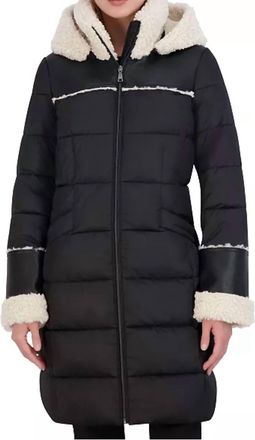Elie Tahari Faux-Shearling-Trim Hooded Puffer Coat In Black