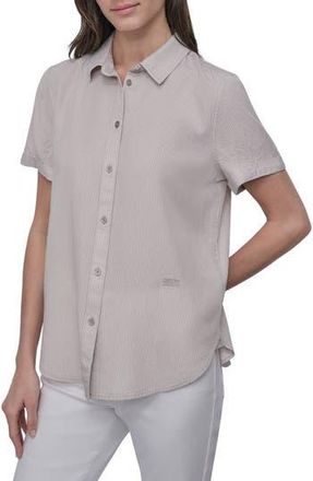 DKNY Cuff Sleeve Chambray Shirt in Bay Print Stripe at Nordstrom Rack, Size X-Small