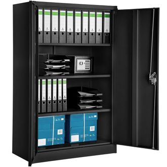 TecTake Filing Cabinet - 4 adjustable shelves, lockable, 140 x 90 x 40 cm in Black