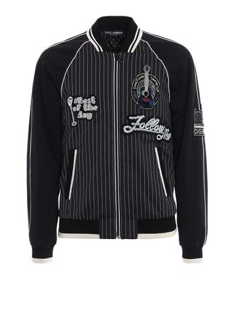 Dolce & Gabbana Musical patches pinstriped bomber