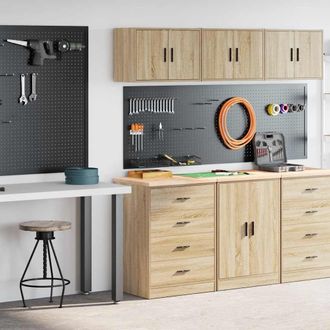Berkfield Home Garage Cabinets 2 pcs Sonoma Oak Engineered Wood in Brown