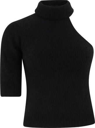 Roberto Collina Asymmetrische Top met Col - Dames - Coltruien - Zwart - S - Kasjmier - Truien & Vesten