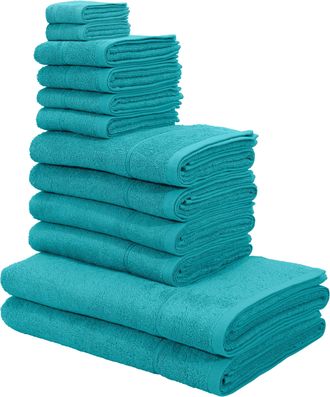 My Home Handtuch Set »Sanremo, Duschtücher, Handtücher, Gästetücher, Seiftücher« Set 12 Frottier Handtücher mit Bordüre, einfarbiges Handtuch-Set aus 100% Bau