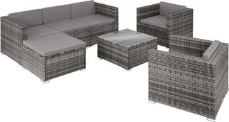 TecTake Conjunto de rat&aacute;n con 2 sillones, gris
