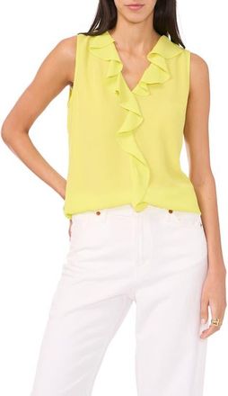 Vince Camuto Ruffle Neck Sleeveless Georgette Blouse in Limoncello at Nordstrom, Size X-Small