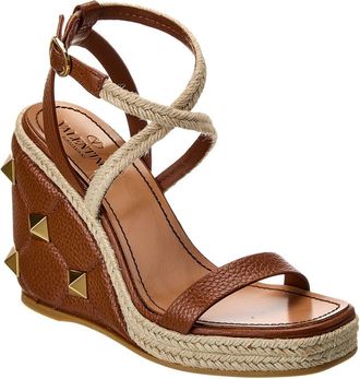 Valentino Roman Stud 110 Grainy Leather Wedge Sandal