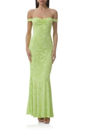AFRM Morgan Floral Mesh Off the Shoulder Dress in Lime Essence at Nordstrom Rack, Size X-Large